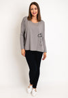 Naya Round Neck Placement Print Top, Mink & Black