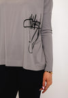 Naya Round Neck Placement Print Top, Mink & Black