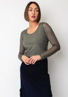 Naya Mesh Sleeve Basic Top, Khaki Green
