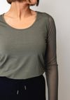 Naya Mesh Sleeve Basic Top, Khaki Green
