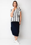 Naya Striped V Neck Blouse, White and Black