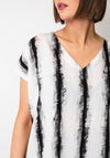 Naya Striped V Neck Blouse, White and Black