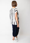 Naya Striped V Neck Blouse, White and Black