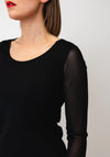 Naya Round Neck Mesh Sleeve Top, Black