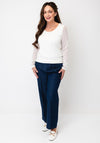 Naya Round Neck Mesh Sleeve Top, Off-White