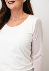 Naya Round Neck Mesh Sleeve Top, White