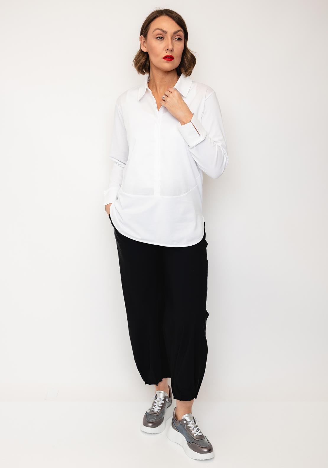 Naya Contrast Jersey Panel Shirt, White