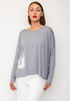 Naya Printed Detail Round Neck Top, Grey