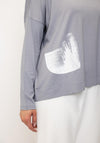 Naya Printed Detail Round Neck Top, Grey