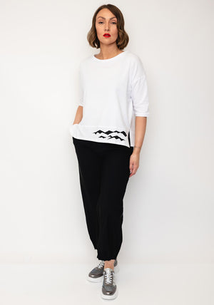 Naya Wave Print Hem Cropped Sleeve Top, White