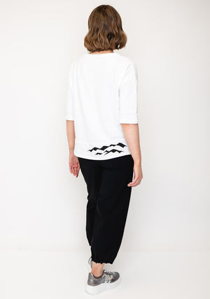 Naya Wave Print Hem Cropped Sleeve Top, White
