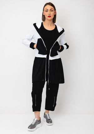 Naya Contrasting Drawstring Hooded Jacket, Black & White