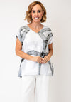 Naya Marble Effect Print V Neck Top, Grey & White