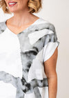 Naya Marble Effect Print V Neck Top, Grey & White