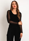 Naya Round Neck Mesh Sleeve Top, Black