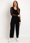 Naya Round Neck Mesh Sleeve Top, Black