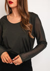 Naya Round Neck Mesh Sleeve Top, Forest Green