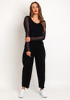 Naya Round Neck Mesh Sleeve Top, Navy