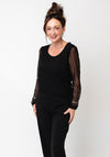 Naya Mesh Sleeve Jersey Top, Black