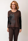 Naya Abstract Print Contrast Sleeve Top, Brown