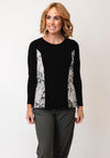 Naya Contrast Print Long Sleeve Top, Black