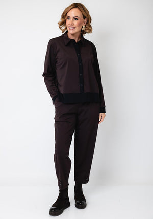 Naya Long Sleeve with Trim Detail Shirt, Brown