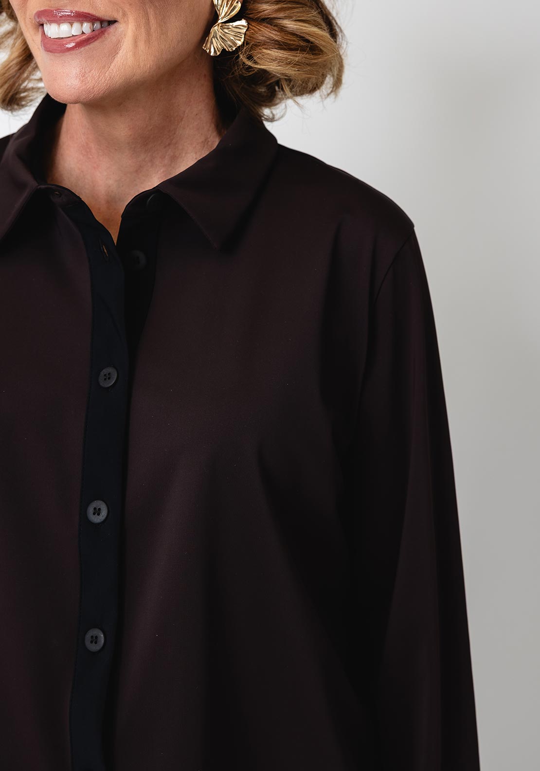 Naya Long Sleeve with Trim Detail Shirt, Brown