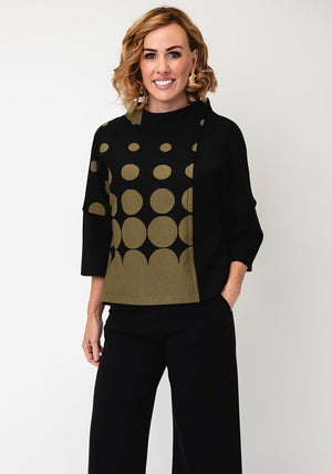 Naya Geo Print Contrast High Neck Top, Black & Green