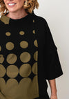 Naya Geo Print Contrast High Neck Top, Black & Green