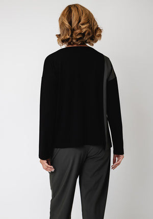 Naya Contrast Panel Pocket Detail Top, Black & Green