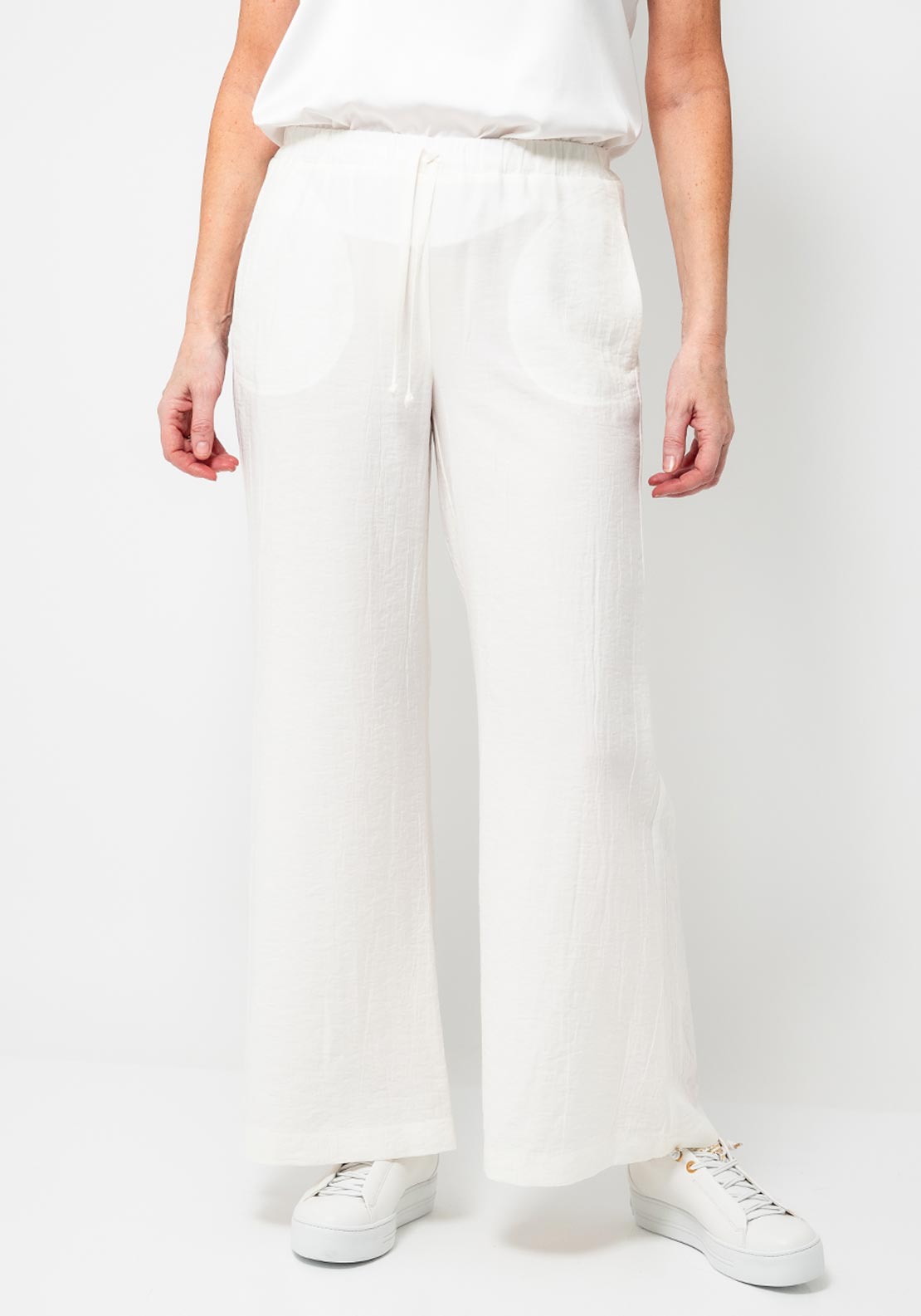 Naya Crinkle Wide Leg Trousers, Cream