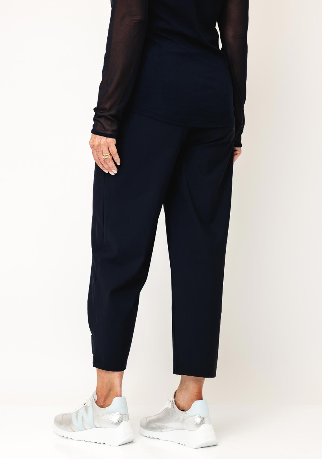 Naya Button Cuff Drawstring Trousers, Navy