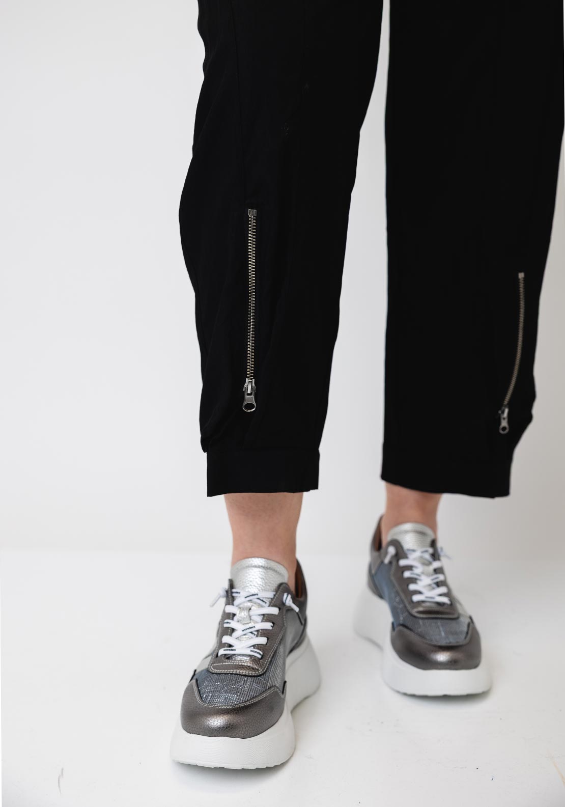 Naya Pull Up Zip Cuff Detail Trousers, Black