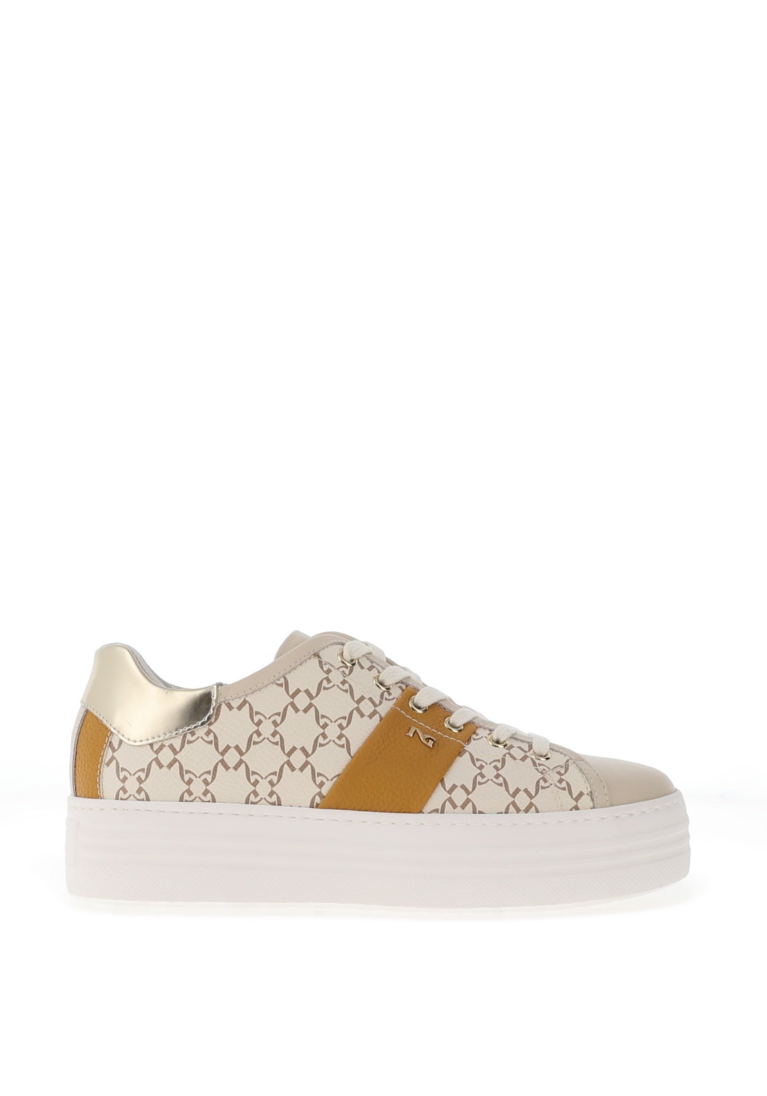 Nero Giardini Leather Printed Laced Trainers, Beige & Yellow