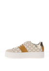 Nero Giardini Leather Printed Laced Trainers, Beige & Yellow