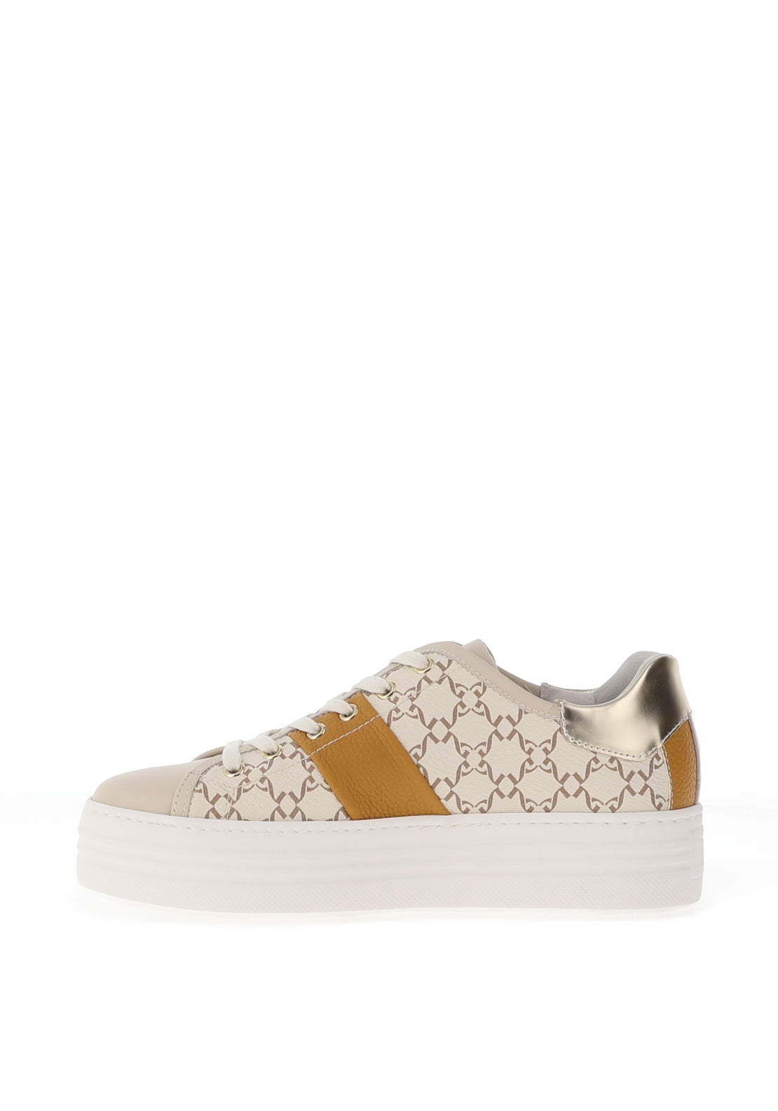 Nero Giardini Leather Printed Laced Trainers, Beige & Yellow