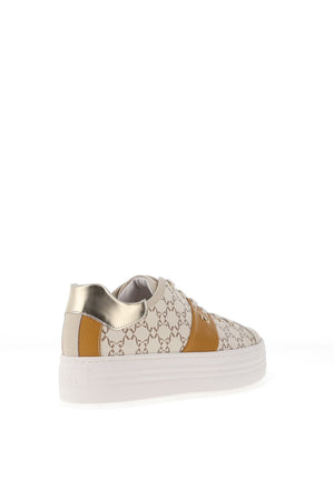 Nero Giardini Leather Printed Laced Trainers, Beige & Yellow