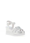Nero Giardini Leather Logo Wedged Sandals, White