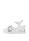 Nero Giardini Leather Logo Wedged Sandals, White