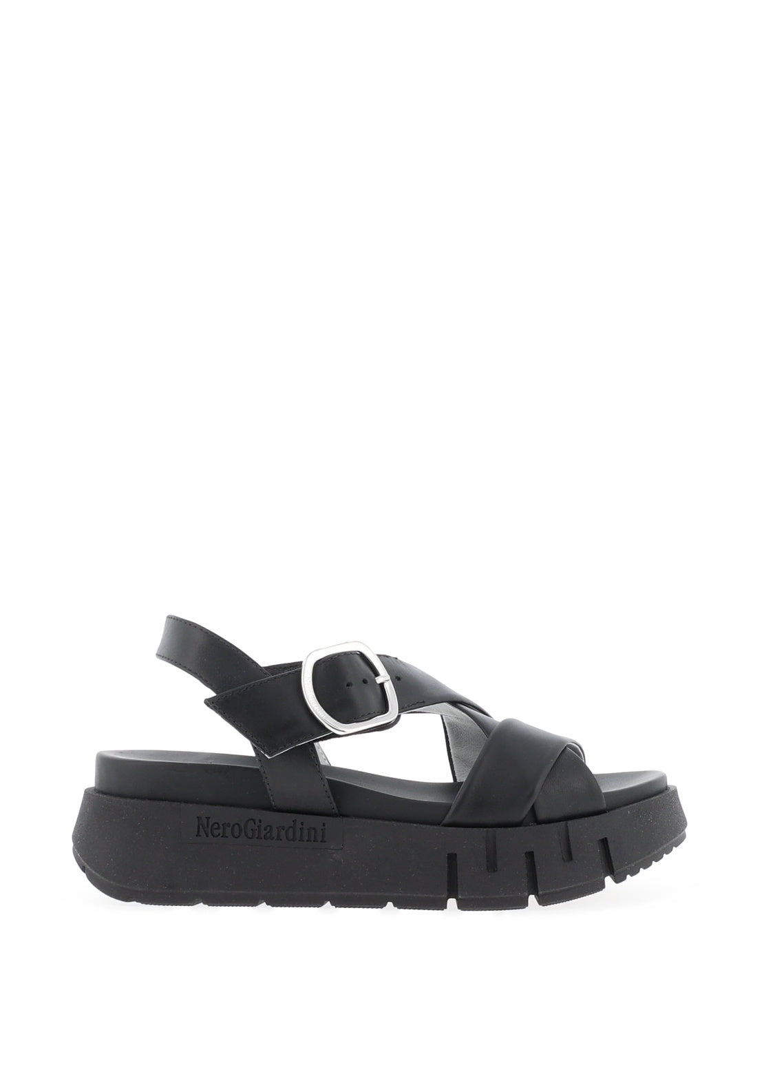 Nero Giardini Leather Criss Cross Sandals, Black