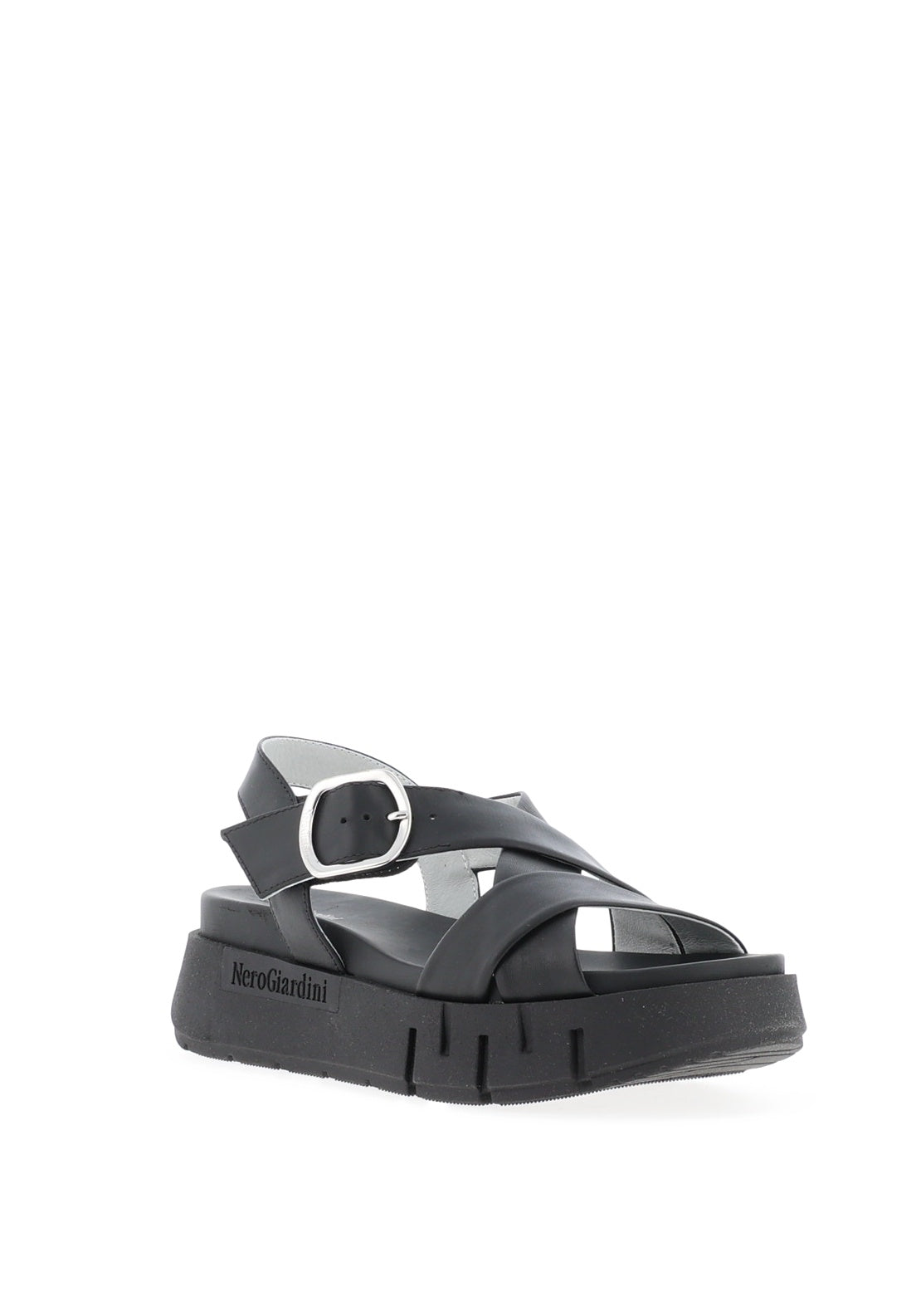 Nero Giardini Leather Criss Cross Sandals, Black