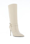 Nero Giardini Knee High Stiletto Heeled Ankle Boots, Cream