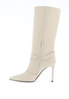 Nero Giardini Knee High Stiletto Heeled Ankle Boots, Cream