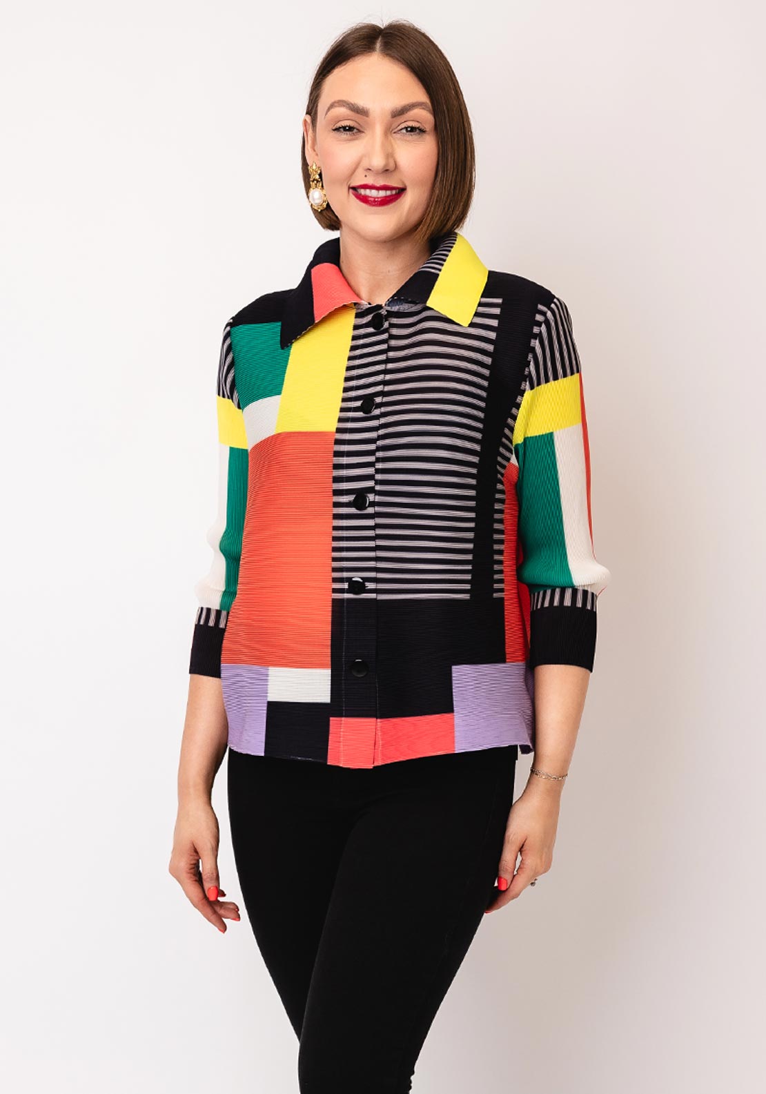 Serafina Collection One Size Ribbed Abstract Shirt, Multi Coloured