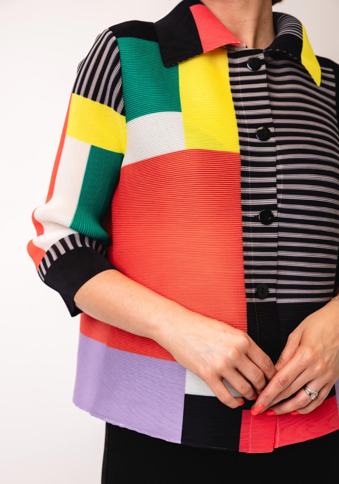 Serafina Collection One Size Ribbed Abstract Shirt, Multi Coloured