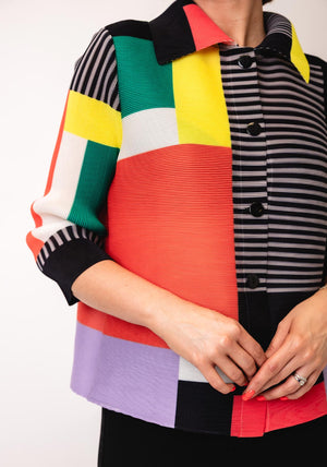 Serafina Collection One Size Ribbed Abstract Shirt, Multi Coloured