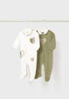 Mayoral Baby Girl Set of Two Velour Babygro’s, Green
