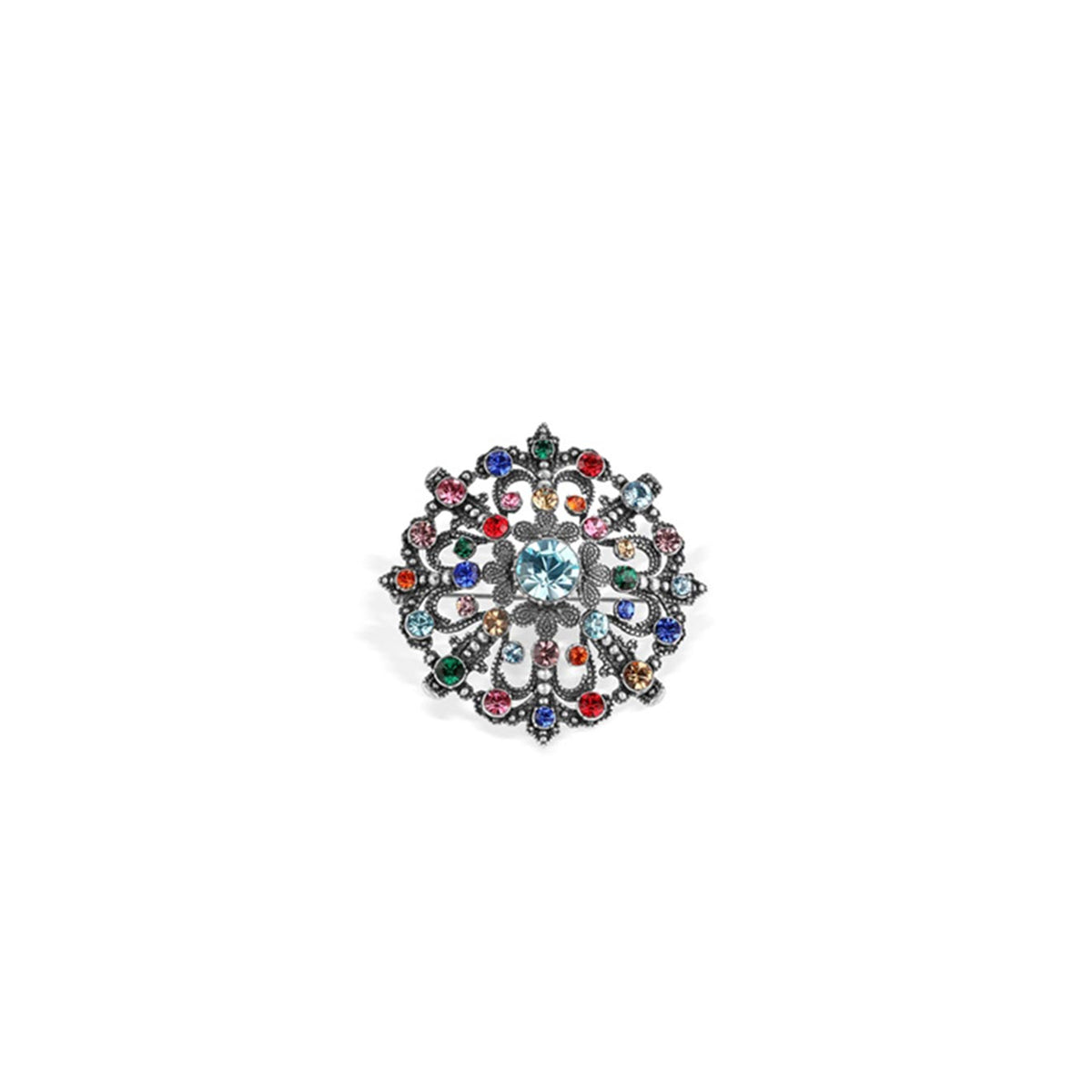 Newbridge Multi-Coloured Stone Setting Vintage Brooch, Antique Silver