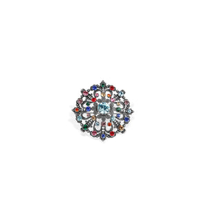 Newbridge Multi-Coloured Stone Setting Vintage Brooch, Antique Silver