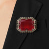 Newbridge Red Stone Rectangle Brooch, Antique Gold